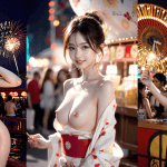 夏祭りで全裸になる大胆なAI美女のエロ画像【AIグラビアヌード】