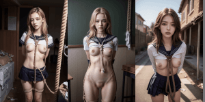 【JK】緊縛!ギャルっぽい女子高生風AI美女を縄で拘束!