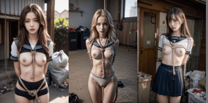 ギャルっぽいJK風AI美女の緊縛羞恥プレイ【AIグラビアヌード】