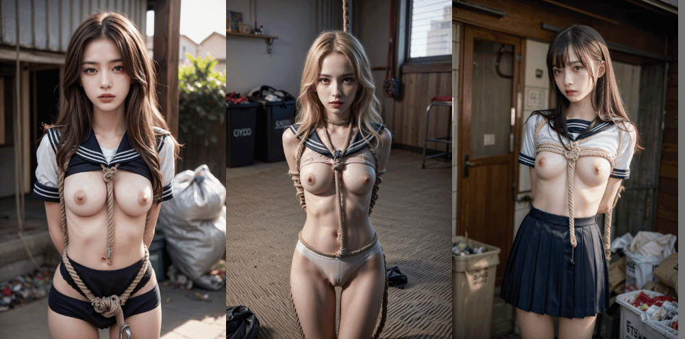 ギャルっぽいJK風AI美女の緊縛羞恥プレイ【AIグラビアヌード】