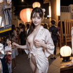 彼女の浴衣がはだけておっぱいが見えちゃうAIエロ画像【AIグラビアヌード】