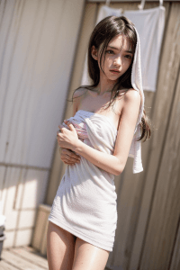 バスタオルで裸を隠すAI美女