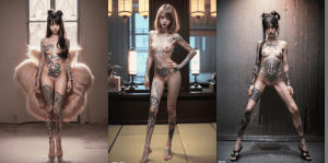 全身タトゥーのAI美女のヌード画像【AIグラビアヌード】