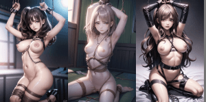 2次元アニメ美少女が全裸で縛られるエッチな緊縛エロ画像【AIグラビアヌード】