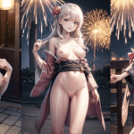 2次元の美少女彼女と夏祭りに行ったら、浴衣がはだけておっぱいぽろり!