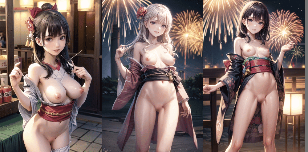 2次元の美少女彼女と夏祭りに行ったら、浴衣がはだけておっぱいぽろり!