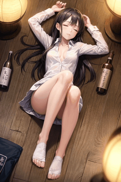 2次元イラスト、スーツ姿で谷間の見えるOL