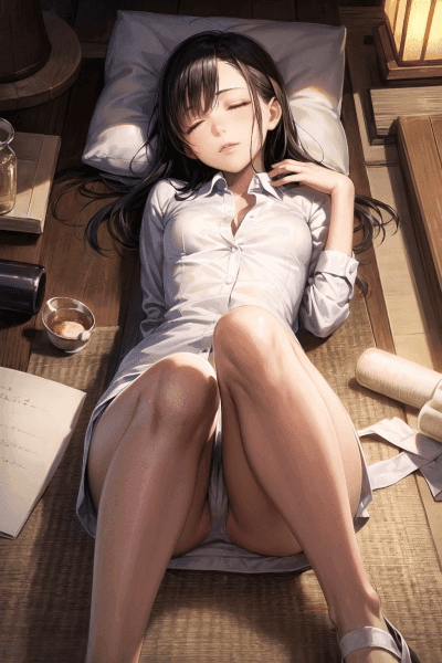 2次元イラスト、泥酔してパンチラしているOL