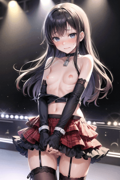 羞恥!2次元イラスト!ロリ系アイドルがおっぱい丸出し衣装でライブ!