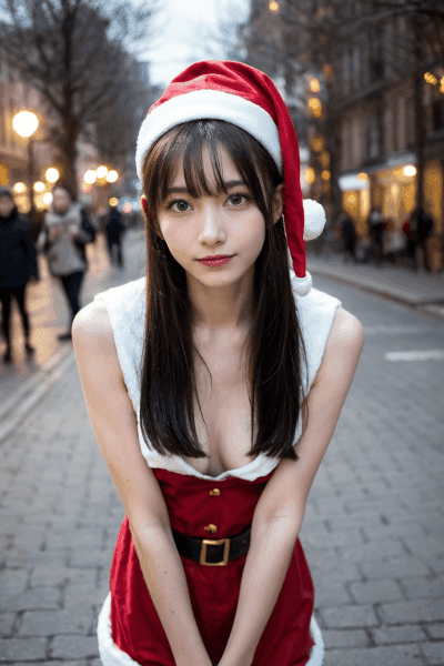 サンタコスの胸チラ