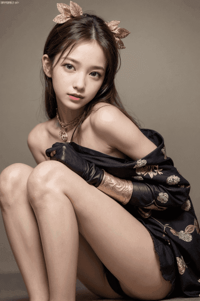 体育座りの着物美女