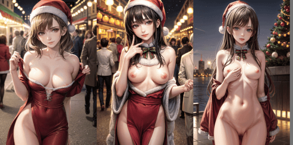 2次元イラスト！クリスマスコスプレのエッチな美少女！