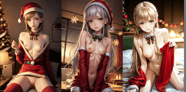 2次元イラスト！クリスマスに部屋でエッチなコスプレをした美少女！