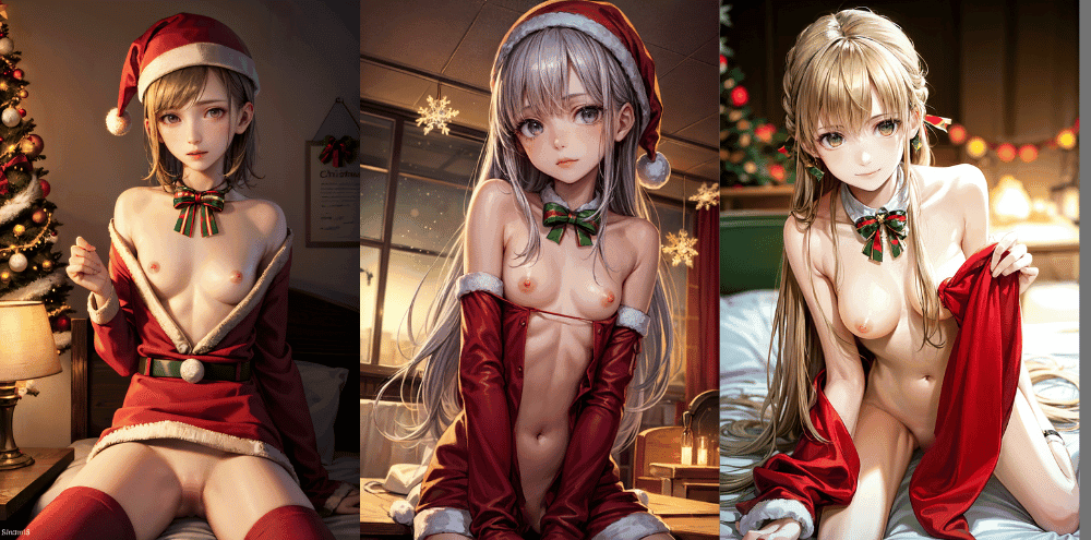 2次元イラスト！クリスマスに部屋でエッチなコスプレをした美少女！