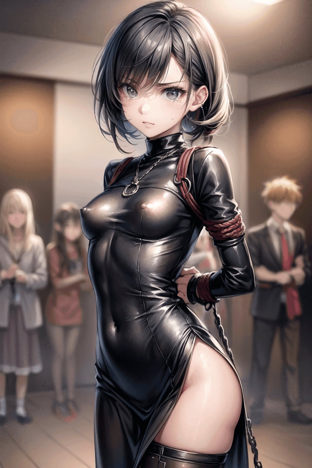 2次元イラスト、縛られて乳首がポチっている