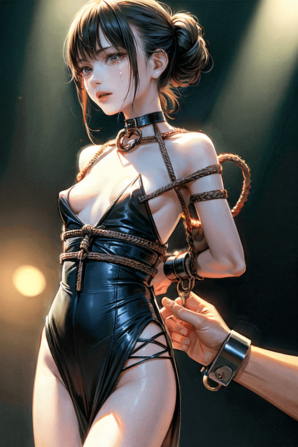 2次元イラスト、セクシーな服で縛られるキャバ嬢