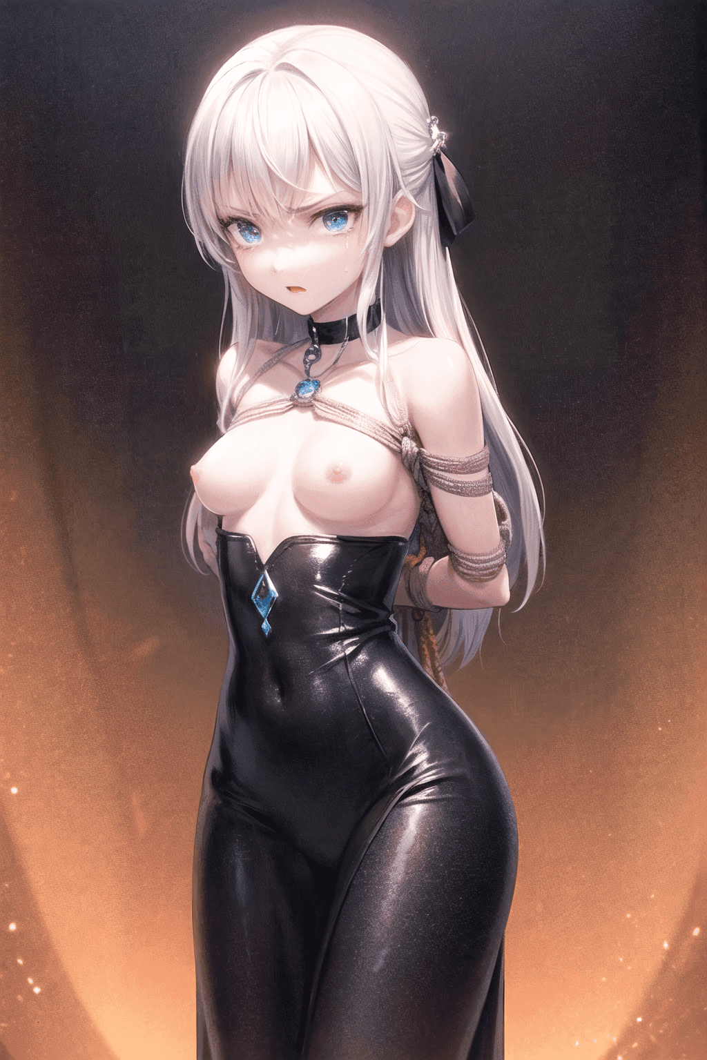 2次元イラスト、おっぱい丸出しで怒るキャバ嬢