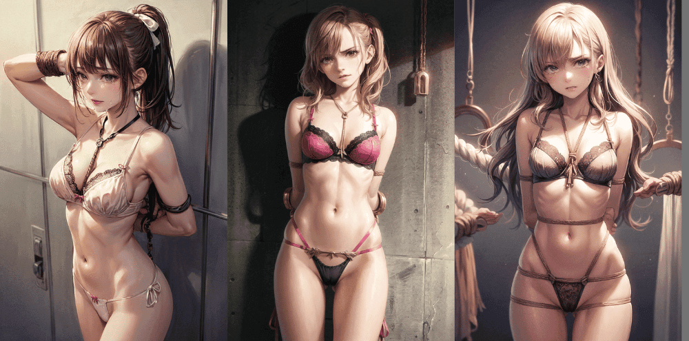 下着姿の美女が縛られるエロ画像【2次元イラスト】