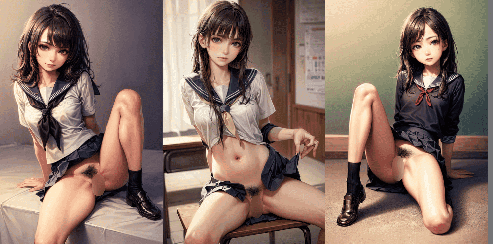 制服JKのヘアヌード画像【2次元イラスト】