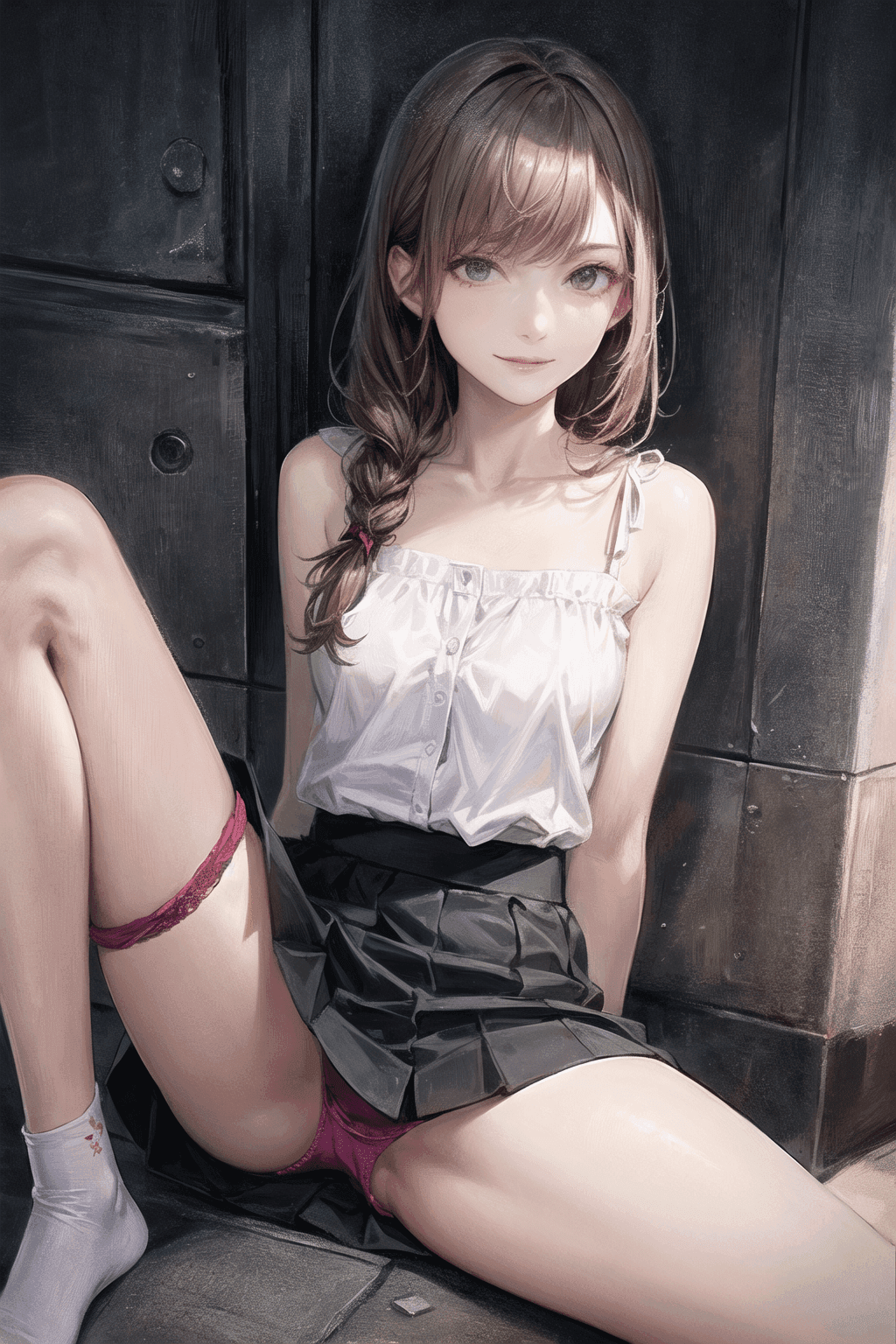 足を上げてパンチラする美女、2次元エロ画像