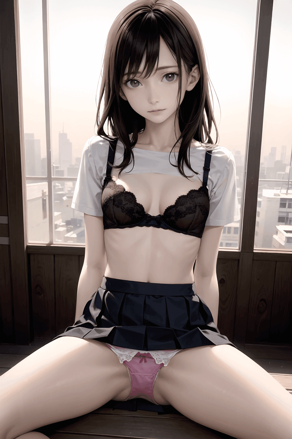 足を広げてパンチラする女性