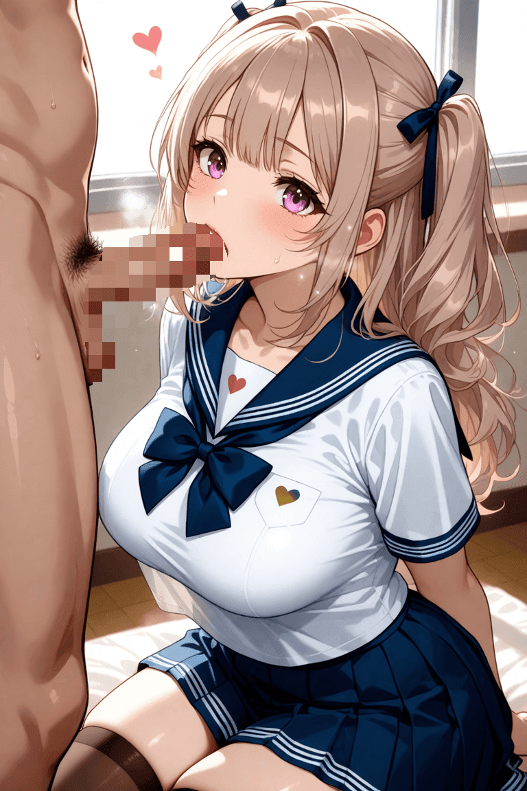 嬉しそうにフェラする女子高生風巨乳美女