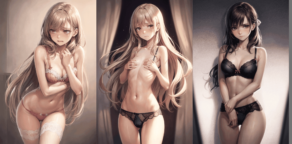 下着姿で恥ずかしそうにする美女【2次元エロ画像】